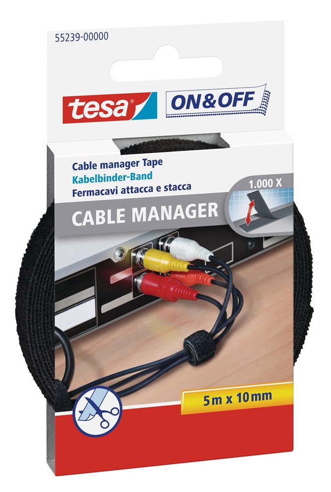 Tesa On&Off Cable Manager Schwarz 5m 10mm