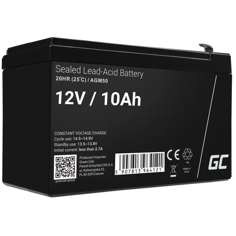 Green Cell Agm Vrla 12v 10ah Maintenance-Free Battery For Ups Units