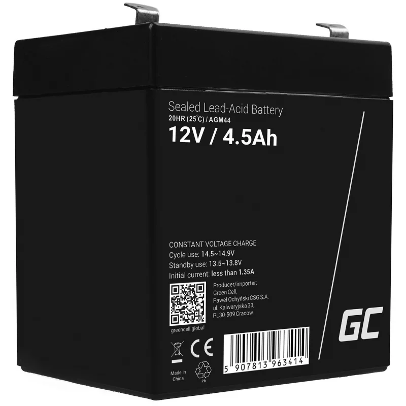 Green Cell Agm Vrla 12v 4.5ah Maintenance-Free Battery For Ups Units