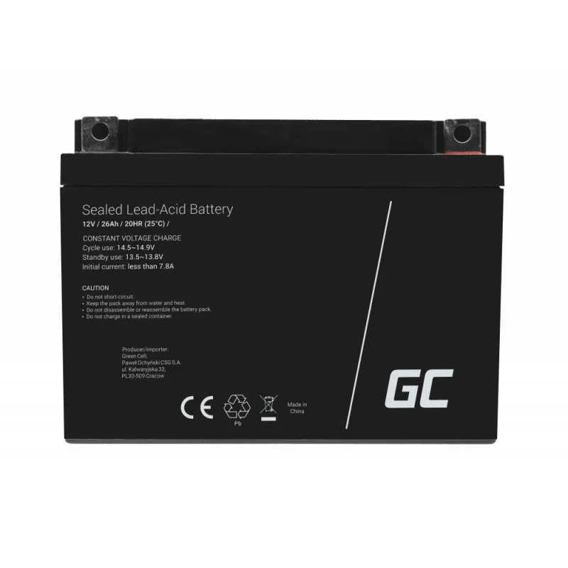 Green Cell Agm Vrla 12v 26ah Maintenance-Free Battery For Mower, Scooter, Boat, Wheelchair
