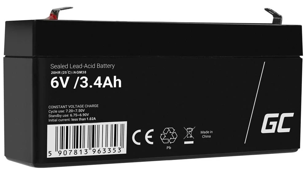 Green Cell Agm Vrla 6v 3.4ah Maintenance-Free Battery For The Alarm System, Cash Register, Toys