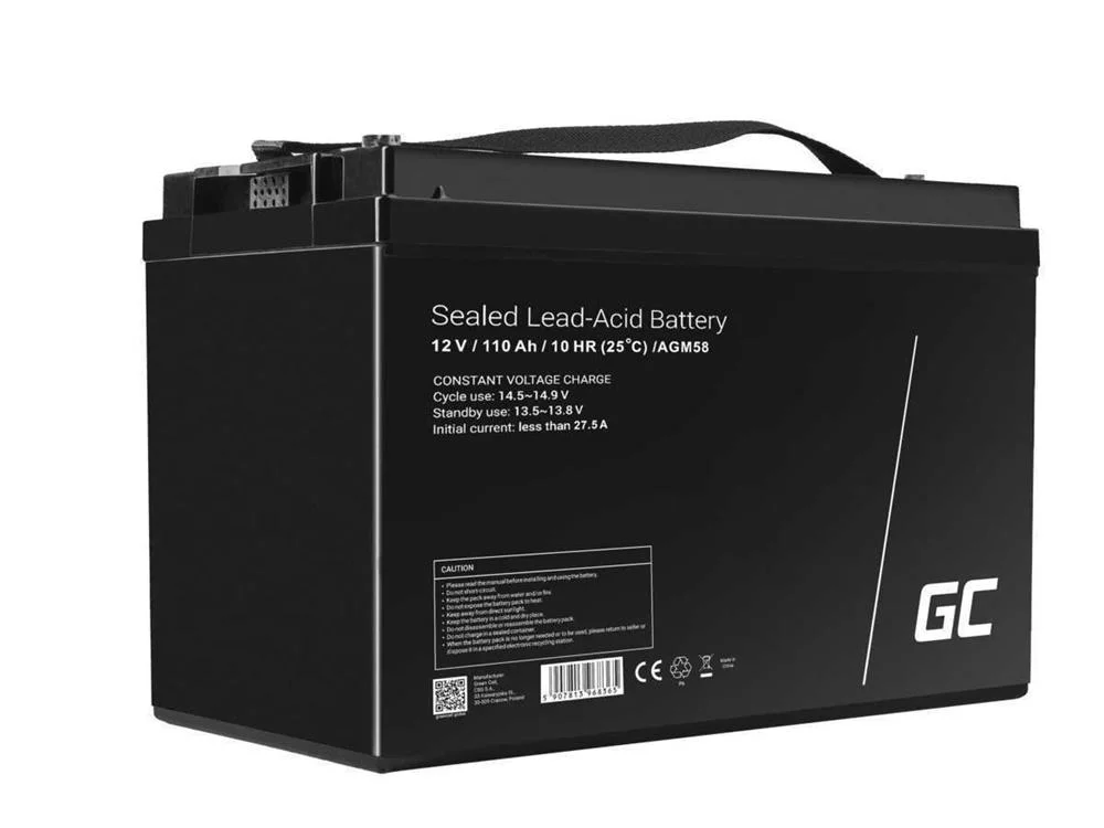 Green Cell Agm Vrla 12v 110ah Maintenance-Free Battery For Boats, Scooters, Camper Vans, Wheelchairs