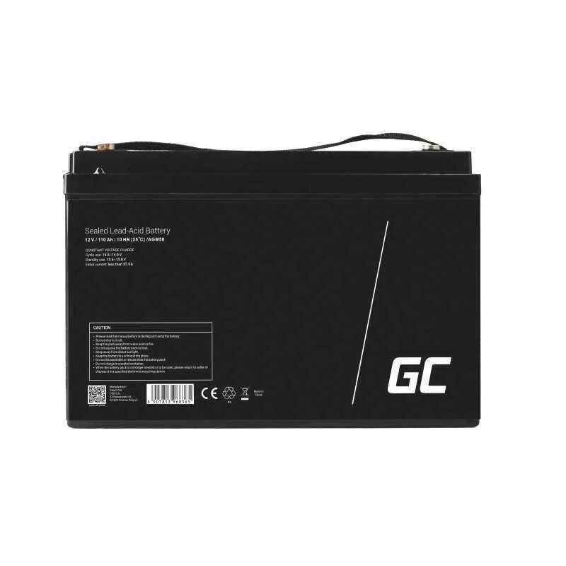 Green Cell Agm Vrla 12v 110ah Maintenance-Free Battery For Boats, Scooters, Camper Vans, Wheelchairs