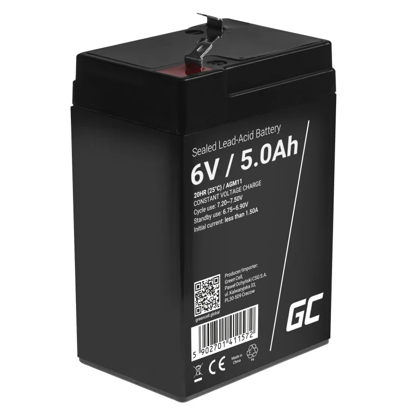 Green Cell Agm Vrla 6v 5ah Maintenance-Free Battery For The Alarm System, Cash Register, Toys
