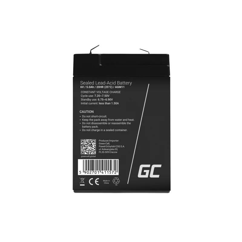 Green Cell Agm Vrla 6v 5ah Maintenance-Free Battery For The Alarm System, Cash Register, Toys