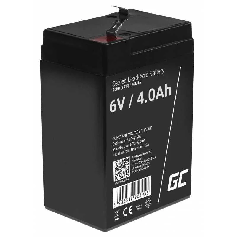 Green Cell Agm Vrla 6v 4ah Maintenance-Free Battery For The Alarm System, Cash Register, Toys