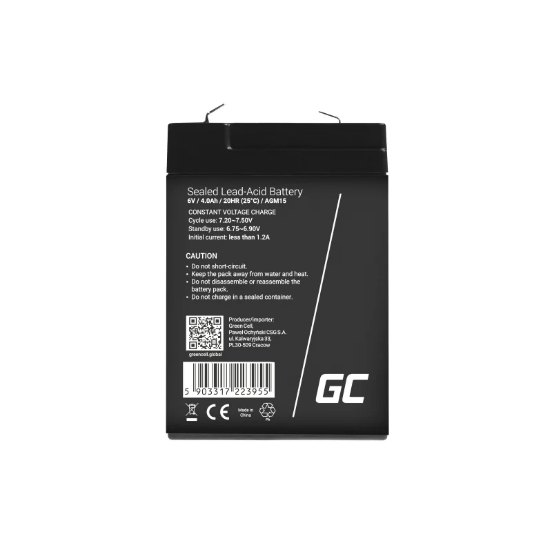 Green Cell Agm Vrla 6v 4ah Maintenance-Free Battery For The Alarm System, Cash Register, Toys