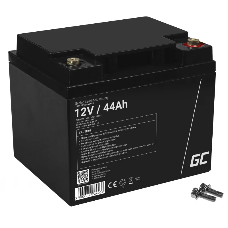 Green Cell Agm Vrla 12v 44ah Maintenance-Free Battery For Mower, Scooter, Boat, Wheelchair