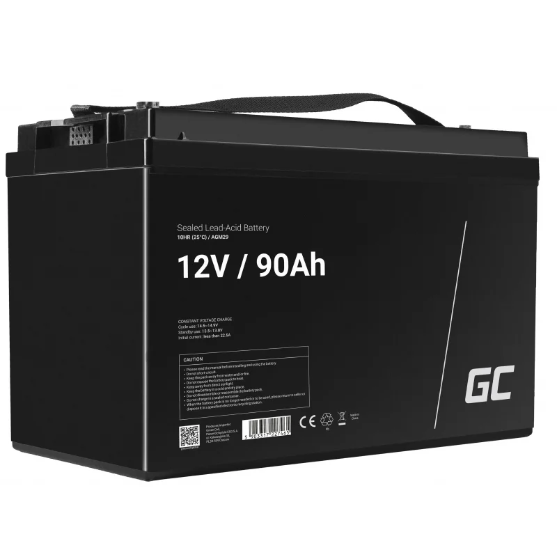 Green Cell Agm Vrla 12v 90ah Maintenance-Free Battery For Camper, Photovoltaics, Solar Panels, Boats