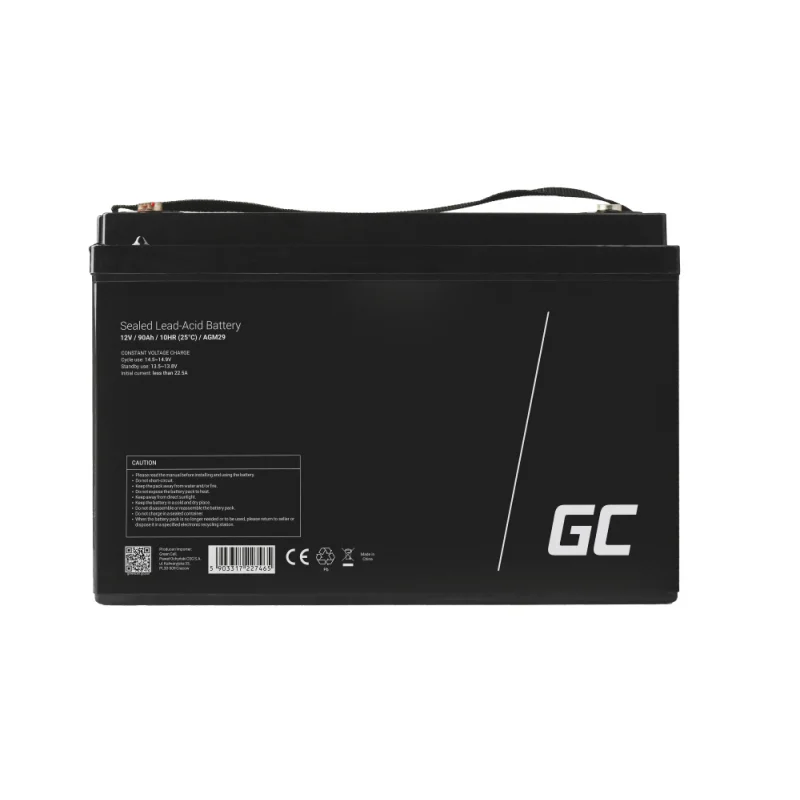 Green Cell Agm Vrla 12v 90ah Maintenance-Free Battery For Camper, Photovoltaics, Solar Panels, Boats