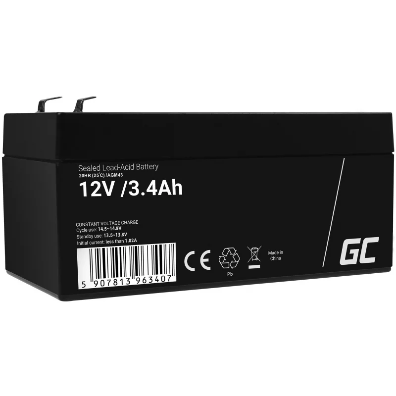 Green Cell Agm Vrla 12v 3.4ah Maintenance-Free Battery For The Alarm System, Cash Register, Toys