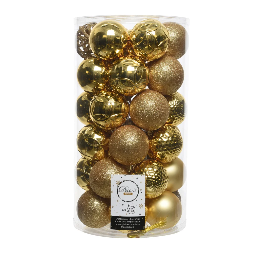 Kit de 37 bolas douradas decorativas para árvore .