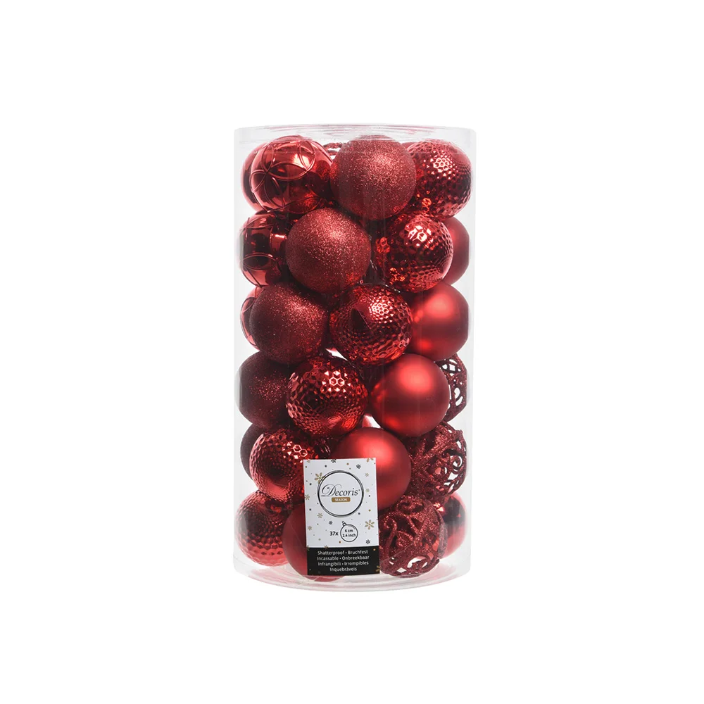 Kit de 37 Bolas Vermelhas Decorativas para Árvore.
