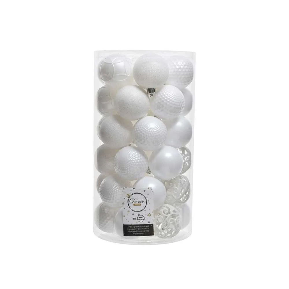 Tubo de 37 Bolas Brancas Decorativas para Árvore .