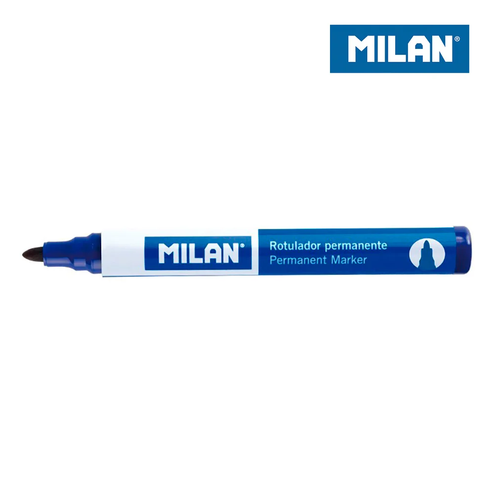 Pack com 12 Marcadores Azuis Permanentes. Ponta Redonda Milan