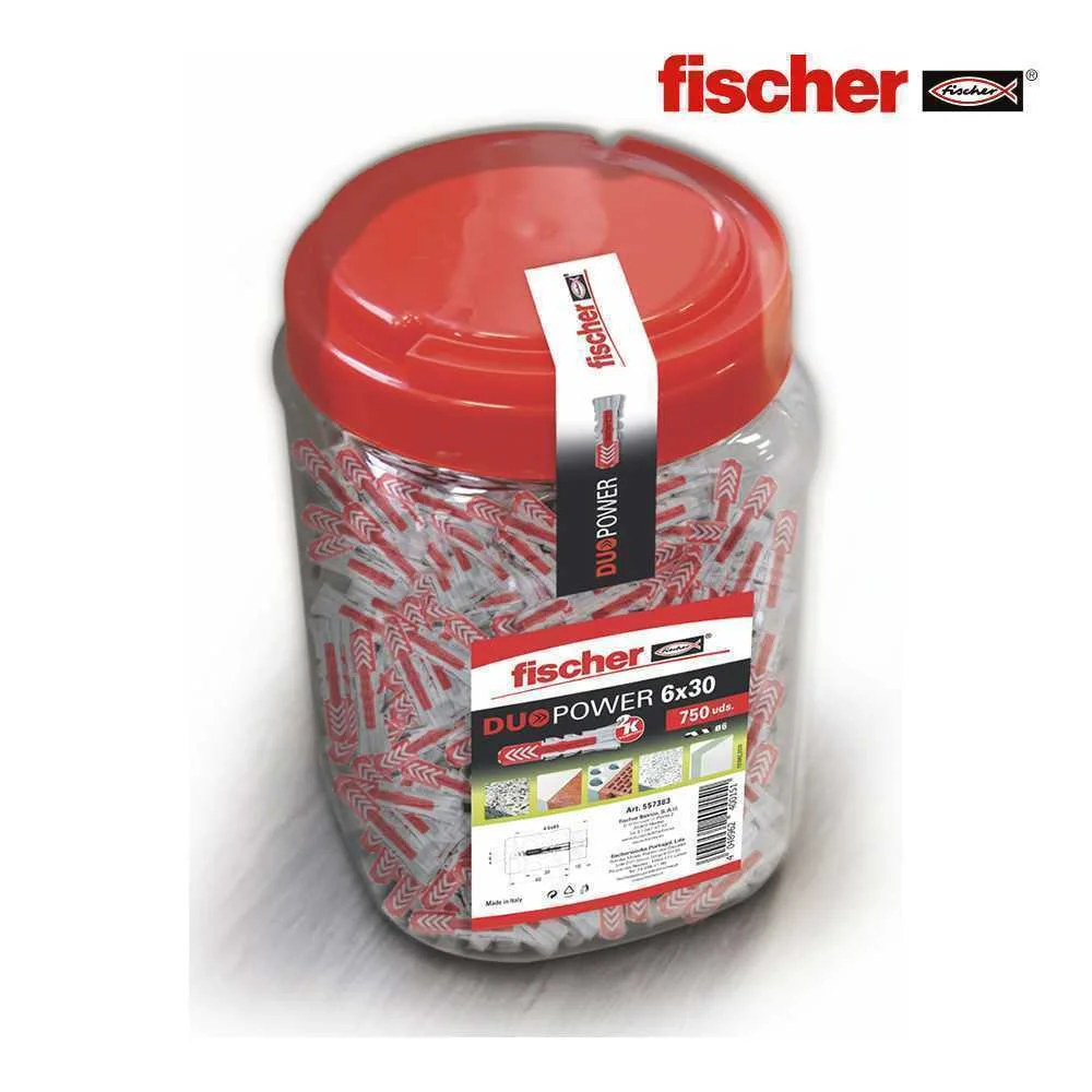 Embalagem com 750 Buchas Duopower Ø6x30mm Fischer