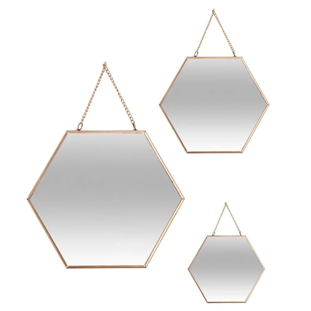 Set 3 espelhos ouro hexagonales 19,8x17,5cm/25x22.