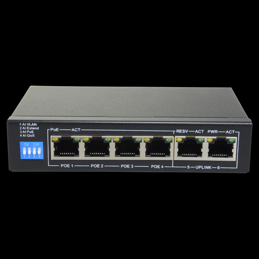 Switch PoE - 4 portas PoE + 2 Uplink RJ45 - Veloc.