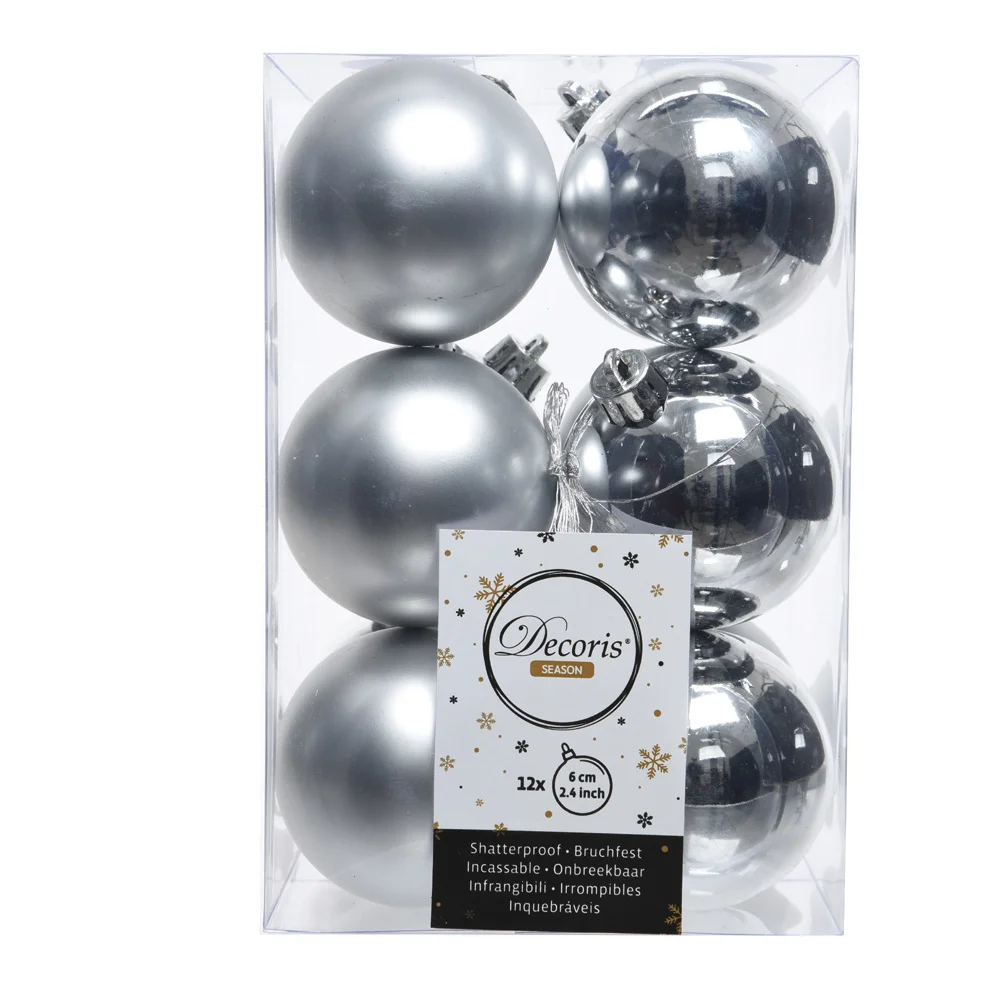 Caixa de 12 Bolas Prateadas Decorativas para Árvore de Natal Ø6cm