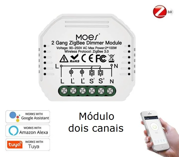 Módulo Dimmer 2 Canais Zigbee
