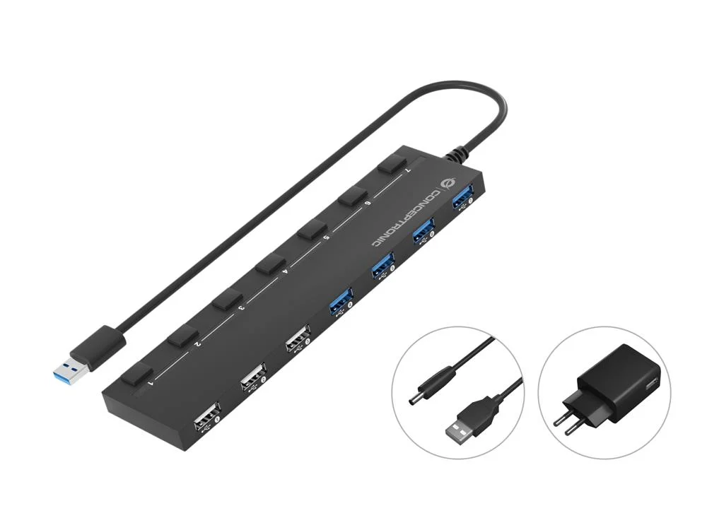 Hubies Hub Usb 3.0/2.0 de 7 Puertos Con Adaptador.