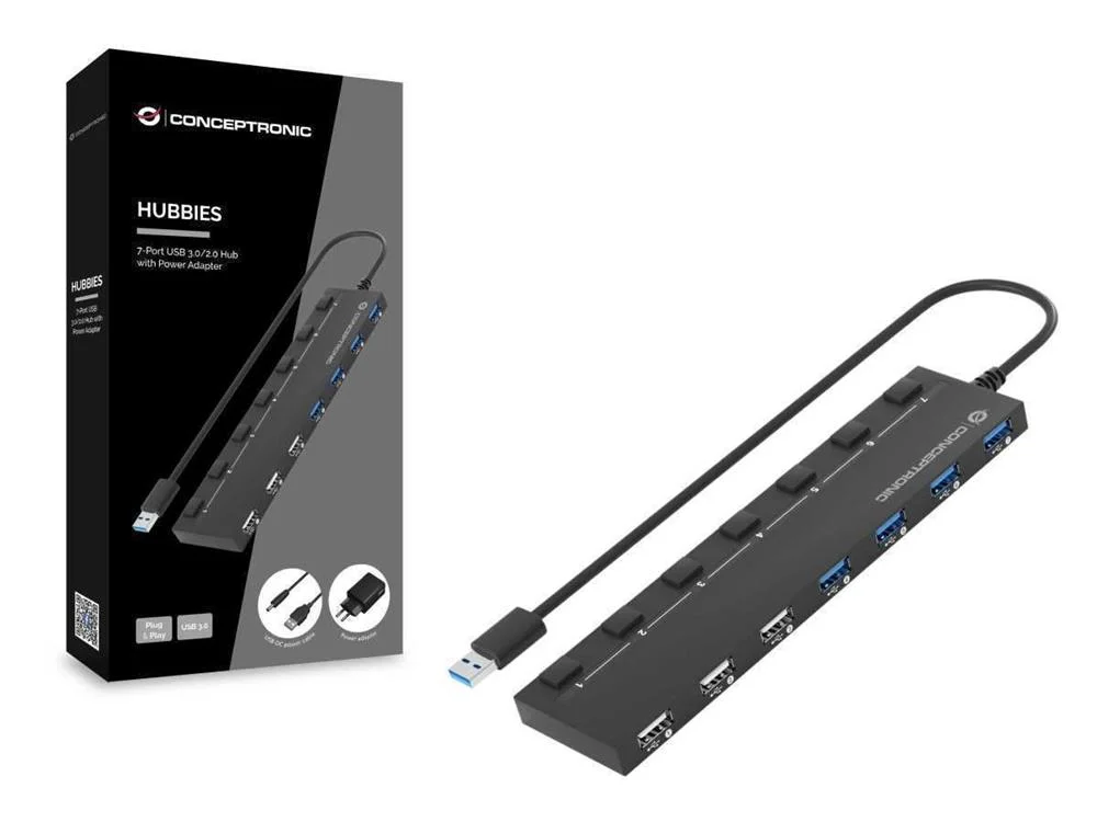 Hubies Hub Usb 3.0/2.0 de 7 Puertos Con Adaptador.