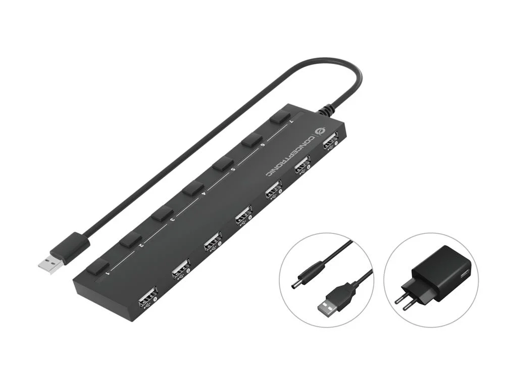 Concentrador Usb 2.0 de 7 Puertos Hubies Con Adap.