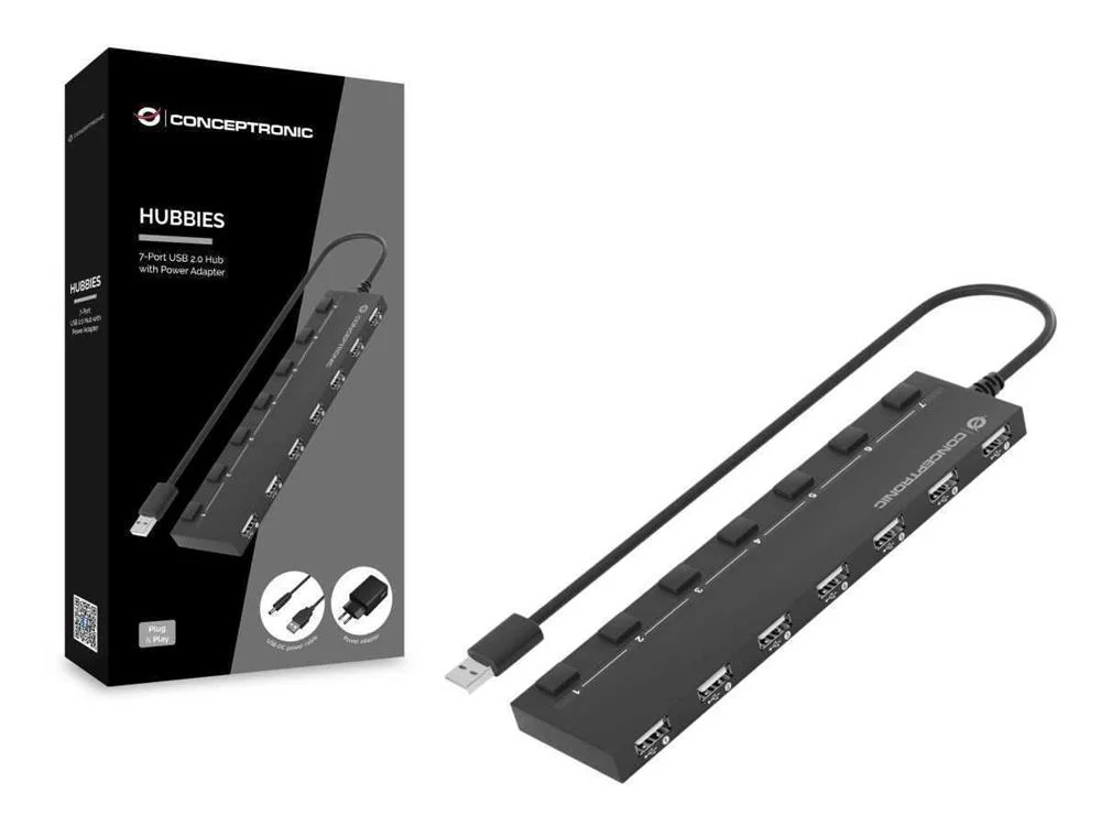 Concentrador Usb 2.0 de 7 Puertos Hubies Con Adap.