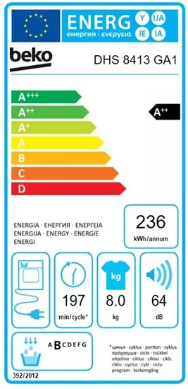 Máquina de Secar Roupa Beko Dhs8413ga1 8kg Classe A++
