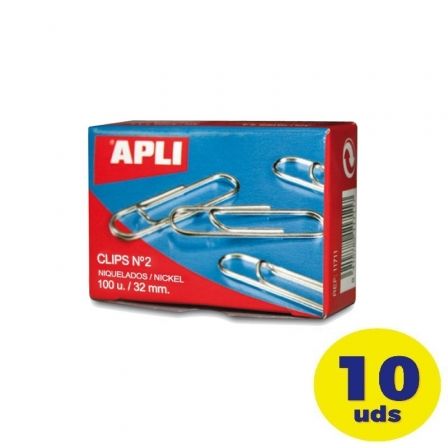 Pacote de 10 Caixas de 100 Clipes Nº2 Apli 11714 /