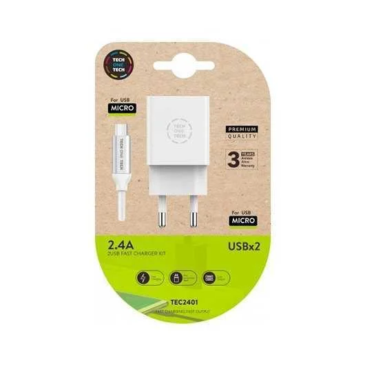 Cargador Doble + Cable Micro Usb Tech One Tech
