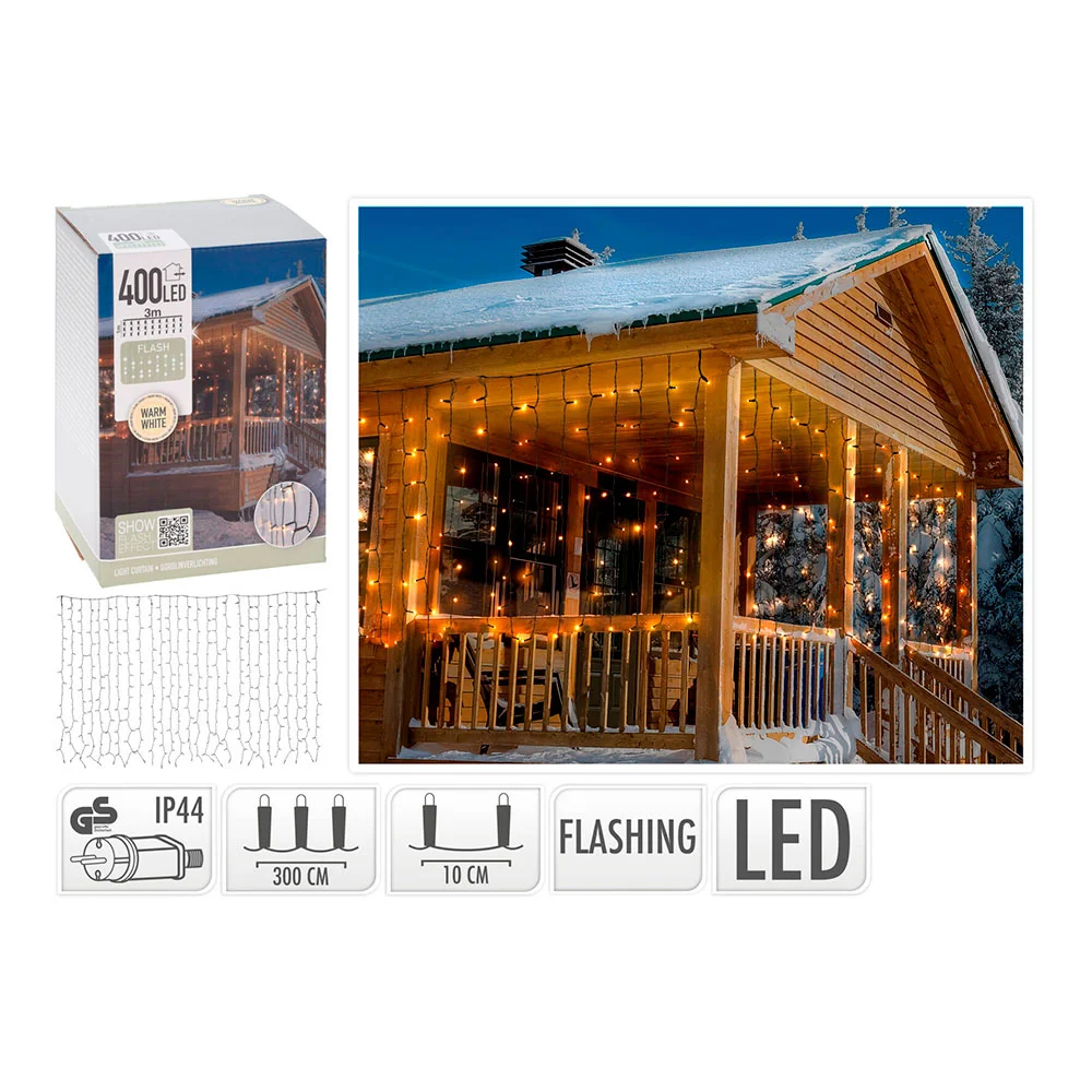 Cortina 400 LED Flash Branco Quente 300x100cm