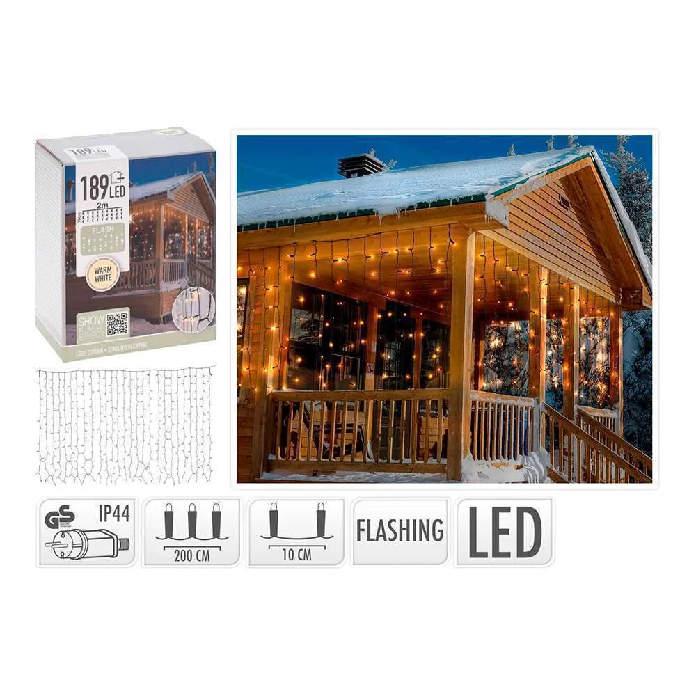 Cortina 189 Leds Flash Quente Branco 2x0,7m