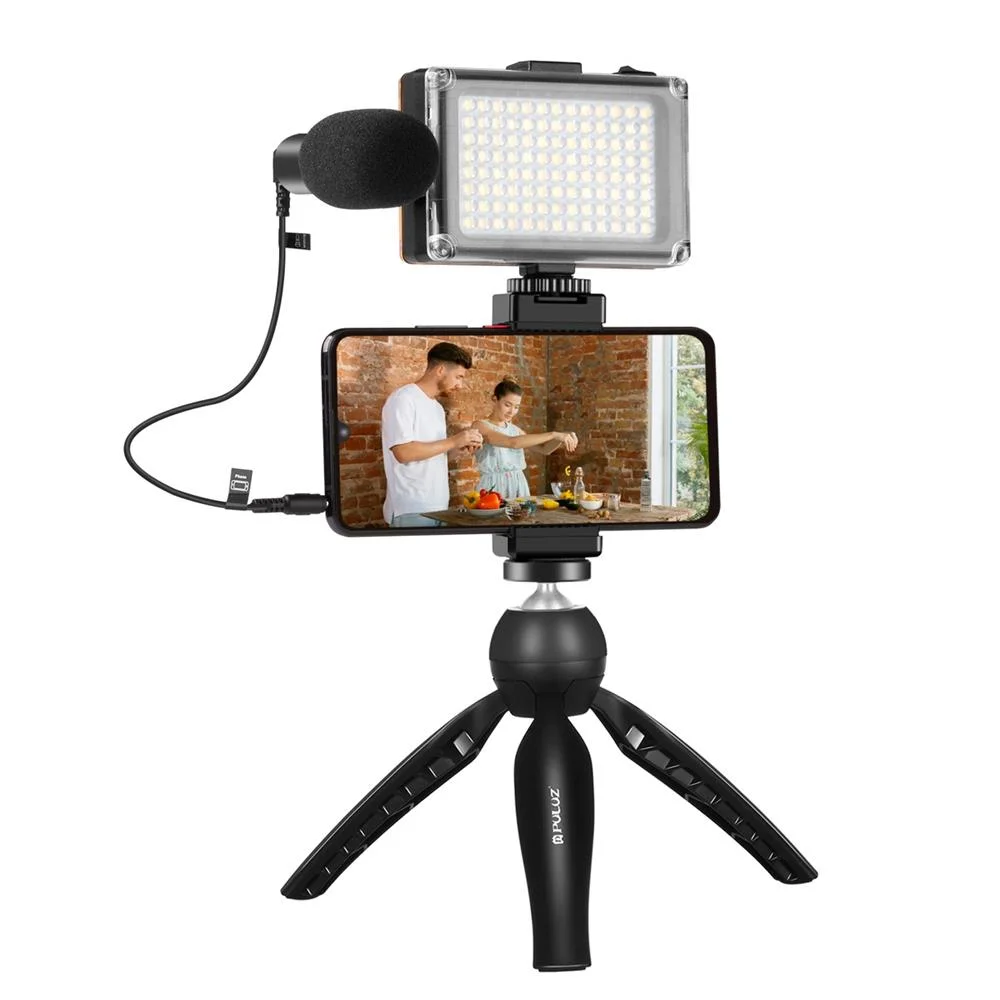 Kit de Streaming Tripé + LED + Microfone + Suporte