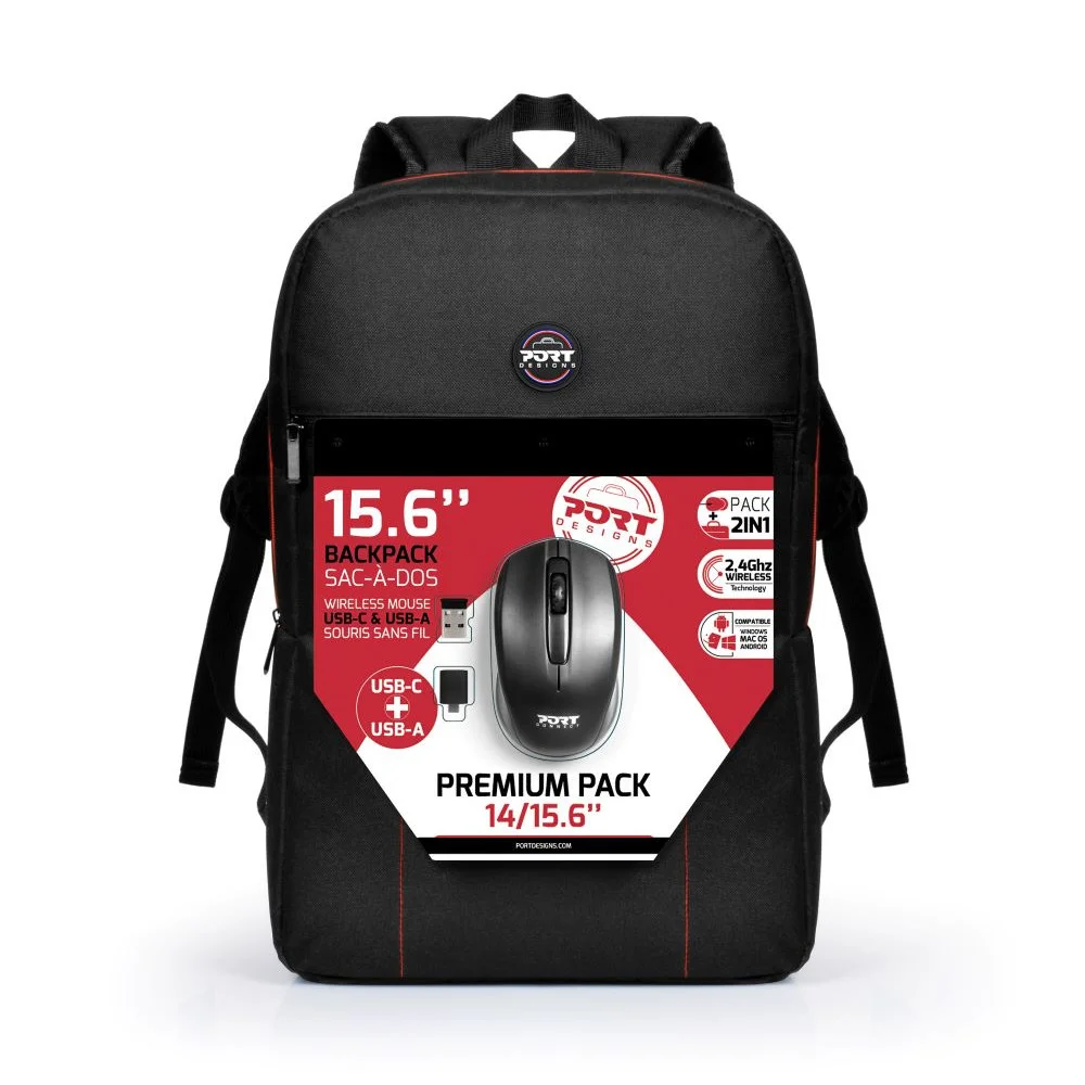 Port Mochila P/ Portatil Premium Black 15.6" + Rato Wireless Usb-C e Usb
