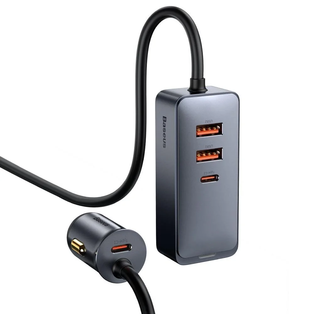 Nabíjecka do Auta Baseus Share Together S Prodluovacím Kabelem, 2x Usb, 2x Usb-C, 120 W (edá)