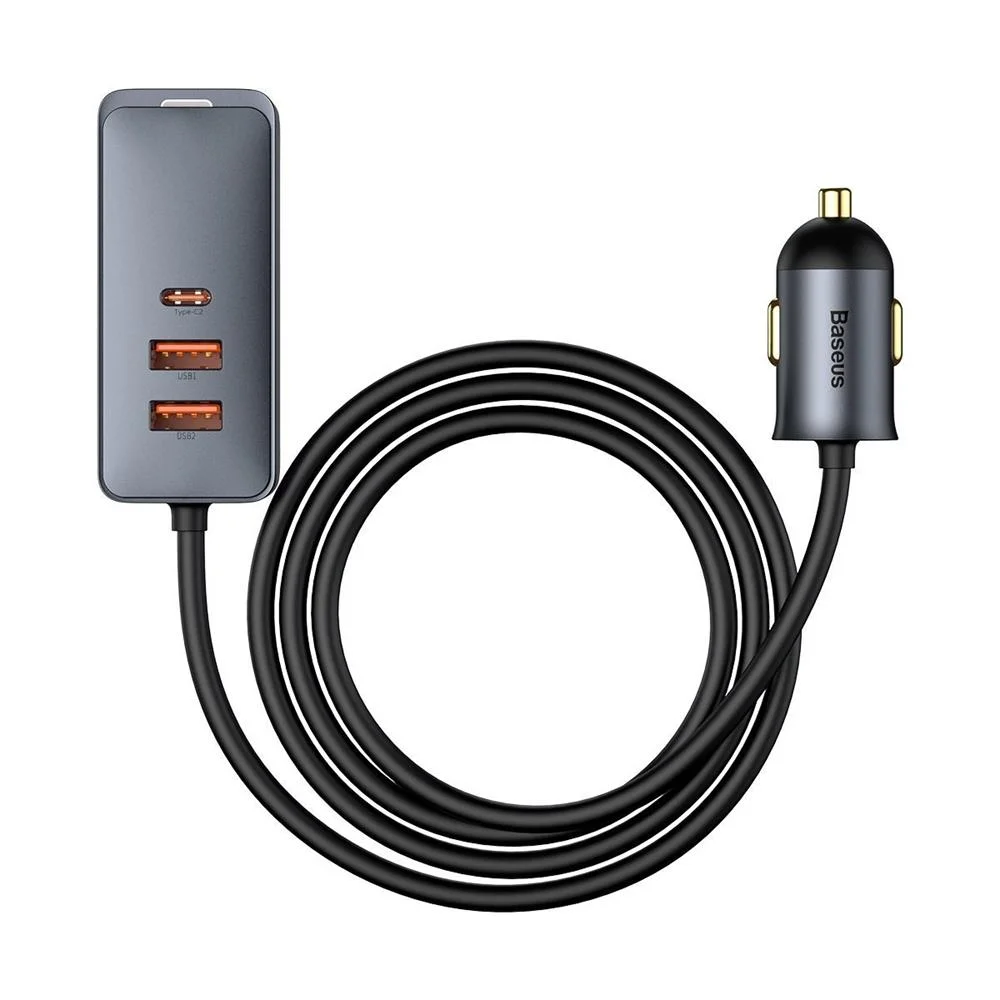 Nabíjecka do Auta Baseus Share Together S Prodluovacím Kabelem, 2x Usb, 2x Usb-C, 120 W (edá)