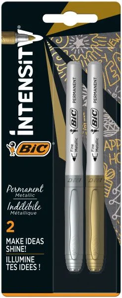 Pack 2 Marcadores Permanentes Dourado/Prateado Bic