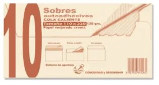 PAQUETES DE 10 SOBRES CREMA VERJURADO 110X220 120.