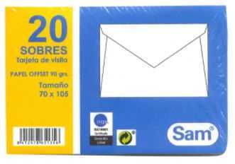 PAQUETES DE 20 SOBRES TARJETA DE VISITA, OFFSET B.