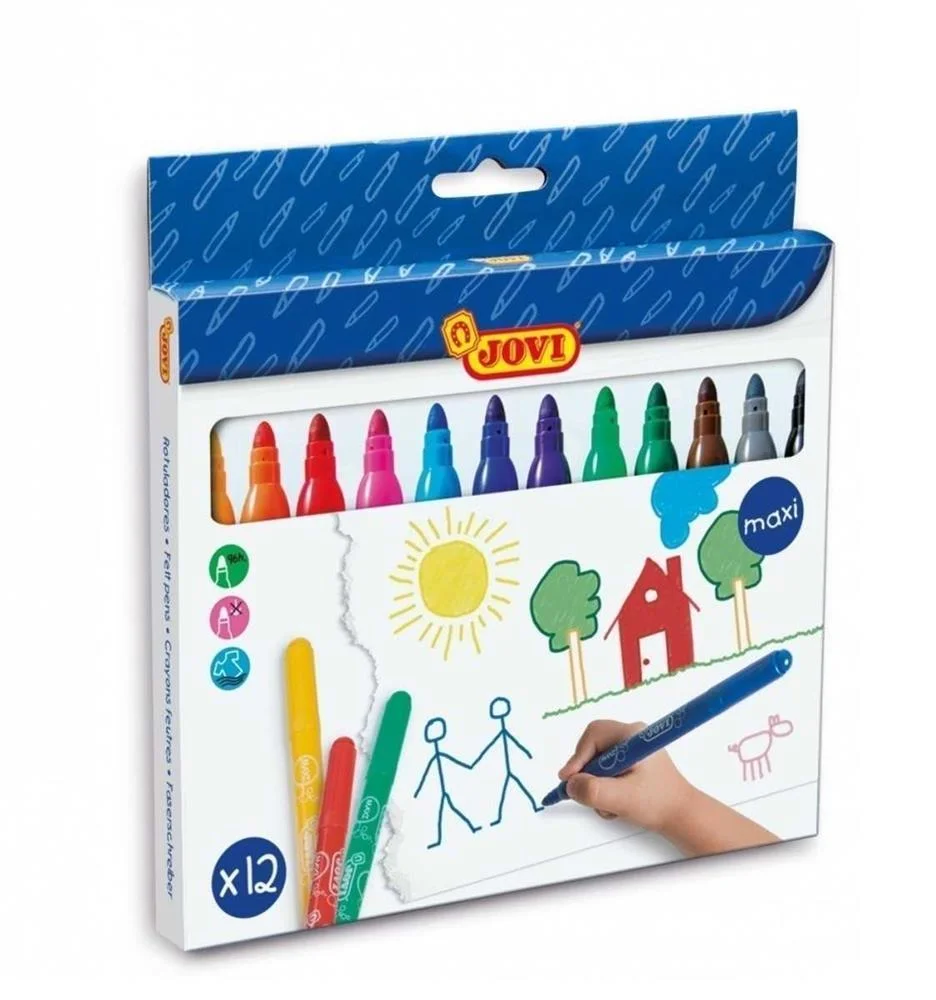 Caixa de 12 Marcadores Maxi Assorted Colored Jovi.