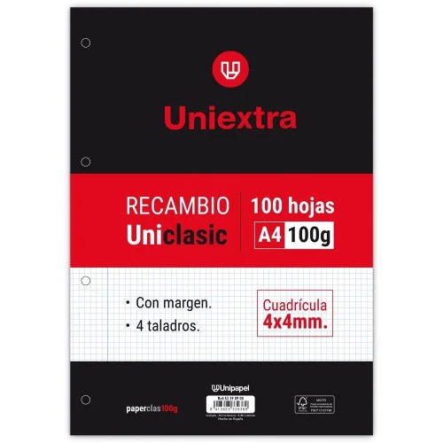 Recambio Uniextra A4 Uniclasic 100 Hojas 100g 4x4.