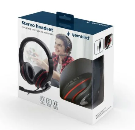 Auscultadores Gembird Mhs-03-Bkrd Stereo Gaming Black With Red Ring