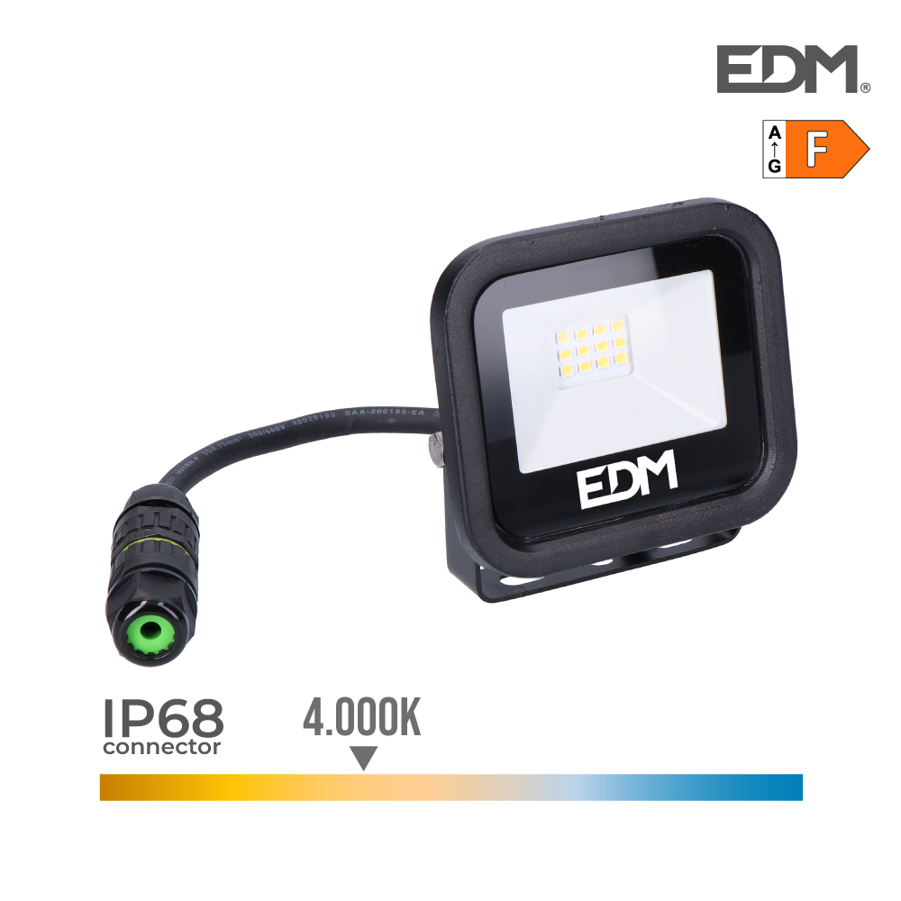 Projetor LED 10w 800lm 4000k Luz Dia Black Series.