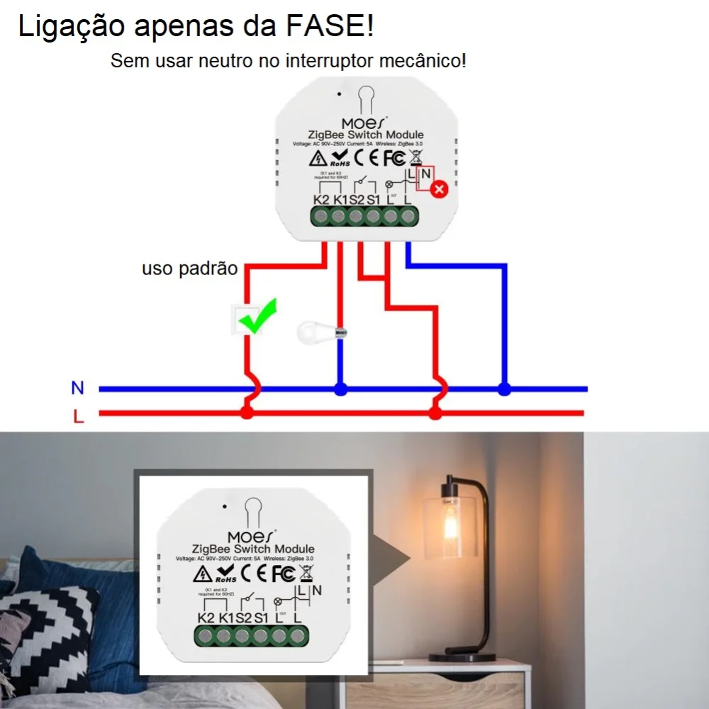 Módulo 1 canal sem necessidade de Neutro Zigbee