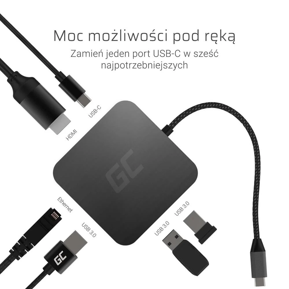 Green Cell Hub Usb-C Hdmi - 7 Ports For Macbook Pro, Dell Xps, Lenovo X1 Carbon And Others