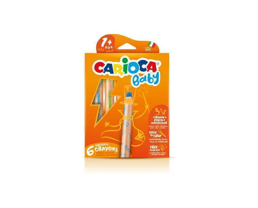 Caja 6 Lápices 3 En 1 + Sacapuntas Carioca Baby 4.