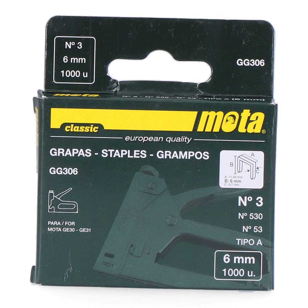 GRAMPOS NÚMERO 3 DE 6mm 1000 UNI GG306 MOTA