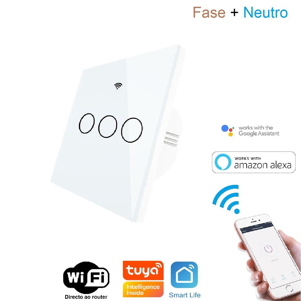 Switch Wifi Rf433 Pared Touch Cristal 3 C