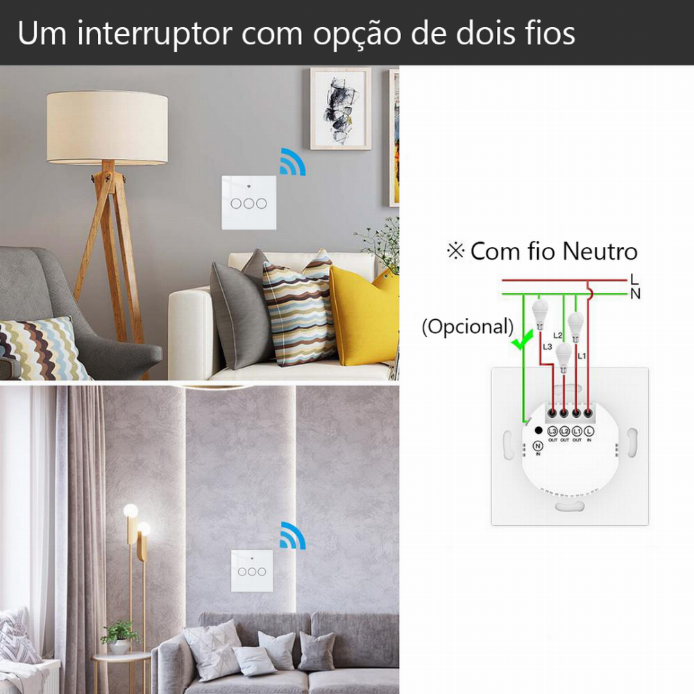 Interruptor de Luz 2 Gang Zigbee Touch de Parede Z
